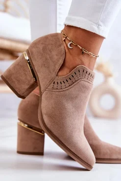 Sale Boto Zamszowe Botki Kowbojki Ażurowe Ciemnobeżowe Valerie