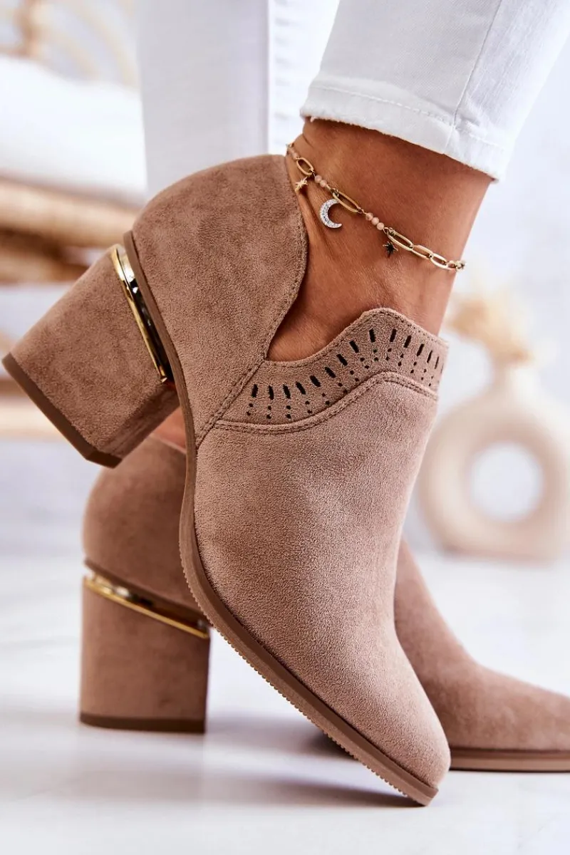 Sale Boto Zamszowe Botki Kowbojki Ażurowe Ciemnobeżowe Valerie