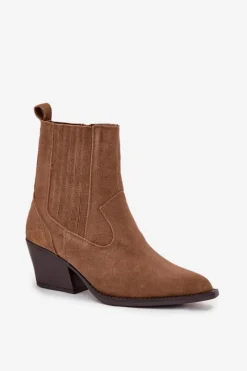 Sale Zamszowe Botki Kowbojki Damskie Na Słupku Ocieplane Camel Dylira Damskie Botki Ocieplane|Botki Na Słupku