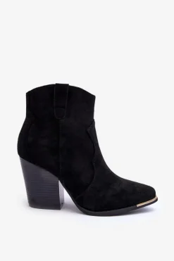 New Zamszowe Botki Kowbojki Na Obcasie Czarne Lotoune Damskie Botki Na Słupku|Czarne Botki