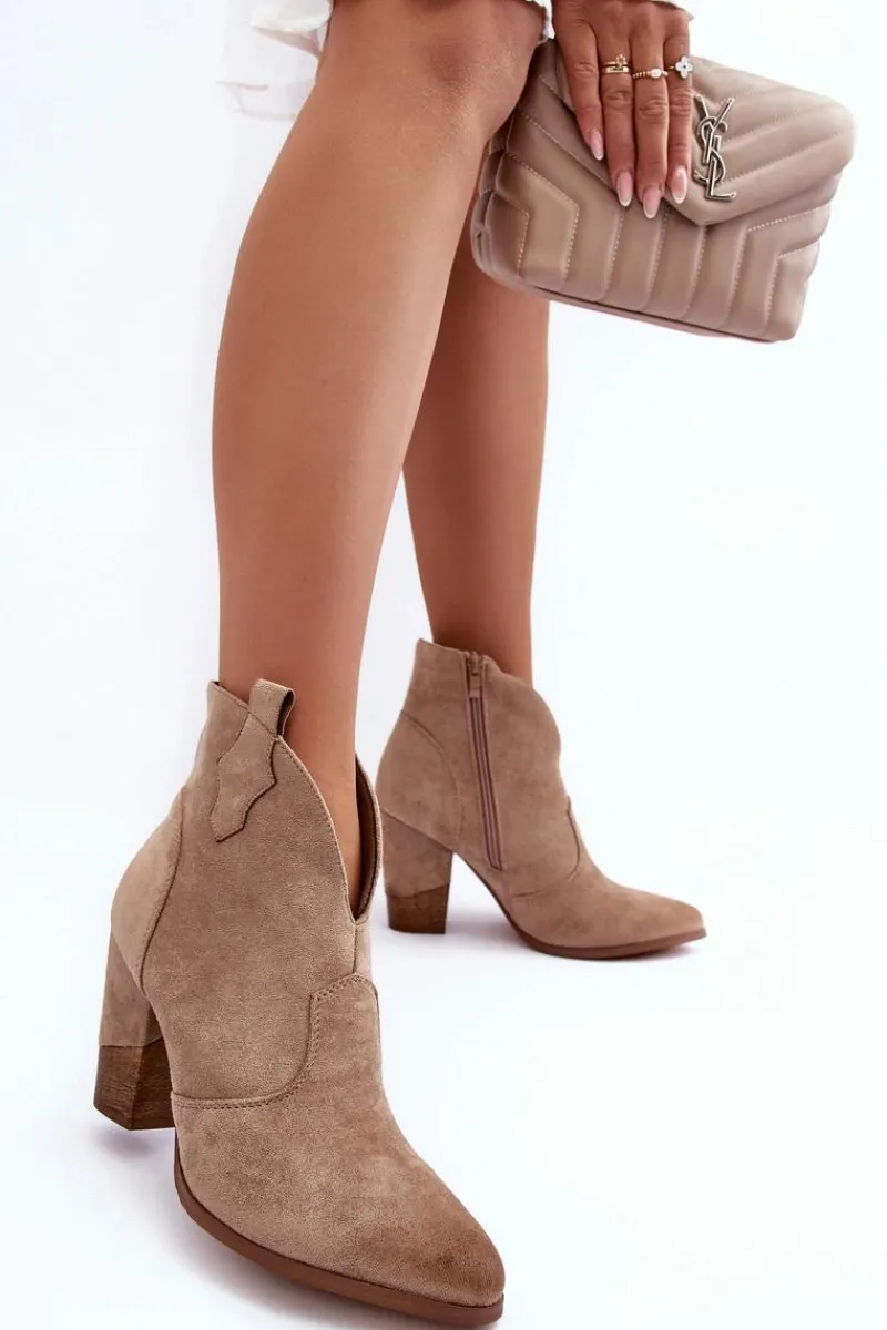 New Boto Zamszowe Botki Kowbojki Na Słupku Beżowe Tanner Beżowy