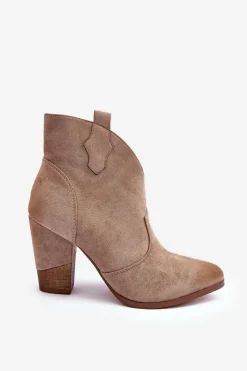 New Boto Zamszowe Botki Kowbojki Na Słupku Beżowe Tanner Beżowy