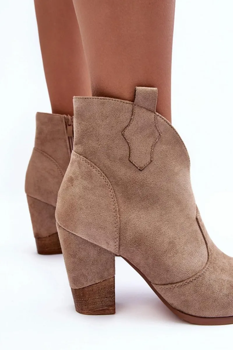 New Boto Zamszowe Botki Kowbojki Na Słupku Beżowe Tanner Beżowy