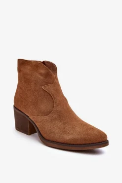 Discount Damskie buty S.Barski Zamszowe Botki Kowbojki Na Suwak D&A SN622-29 Camel