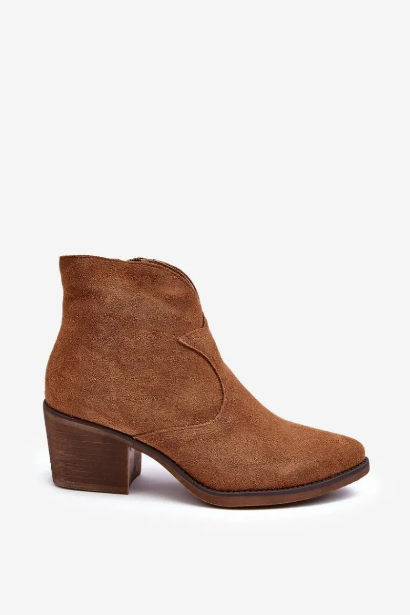 Discount Damskie buty S.Barski Zamszowe Botki Kowbojki Na Suwak D&A SN622-29 Camel
