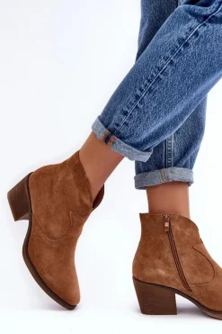 Discount Damskie buty S.Barski Zamszowe Botki Kowbojki Na Suwak D&A SN622-29 Camel