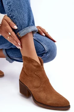 Discount Damskie buty S.Barski Zamszowe Botki Kowbojki Na Suwak D&A SN622-29 Camel