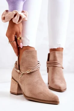 Hot Boto Zamszowe Botki Kowbojki Z Paskami Ciemnobeżowe Inessa