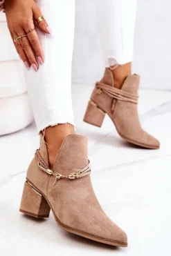 Hot Boto Zamszowe Botki Kowbojki Z Paskami Ciemnobeżowe Inessa