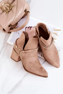 Hot Boto Zamszowe Botki Kowbojki Z Paskami Ciemnobeżowe Inessa