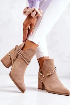 Hot Boto Zamszowe Botki Kowbojki Z Paskami Ciemnobeżowe Inessa