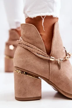 Hot Boto Zamszowe Botki Kowbojki Z Paskami Ciemnobeżowe Inessa