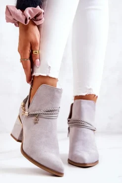 Hot Boto Zamszowe Botki Kowbojki Z Paskami Szare Inessa