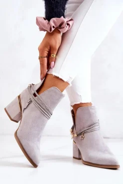 Hot Boto Zamszowe Botki Kowbojki Z Paskami Szare Inessa