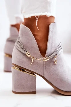 Hot Boto Zamszowe Botki Kowbojki Z Paskami Szare Inessa