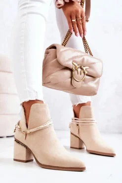 Botki Wiosenne|Botki Na Słupku>Boto Zamszowe Botki Kowbojki Z Paskami Beżowe Inessa