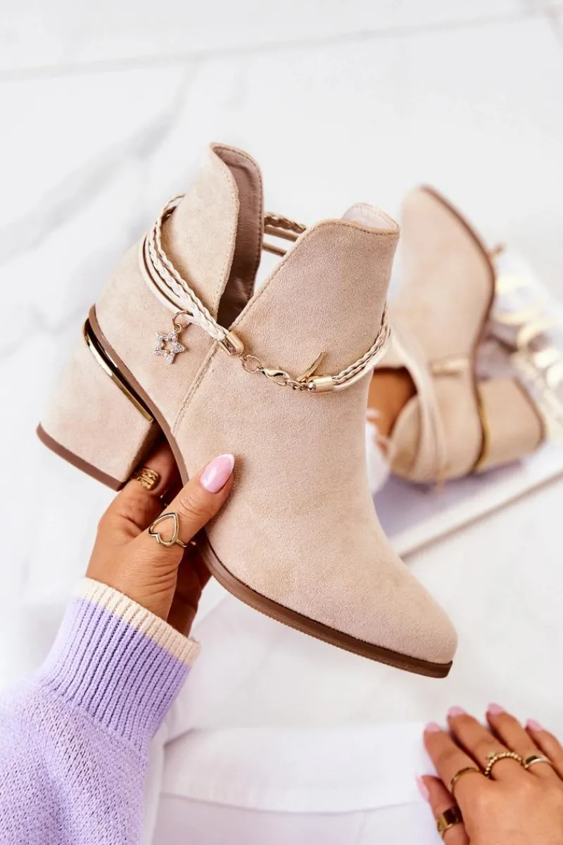 Botki Wiosenne|Botki Na Słupku>Boto Zamszowe Botki Kowbojki Z Paskami Beżowe Inessa