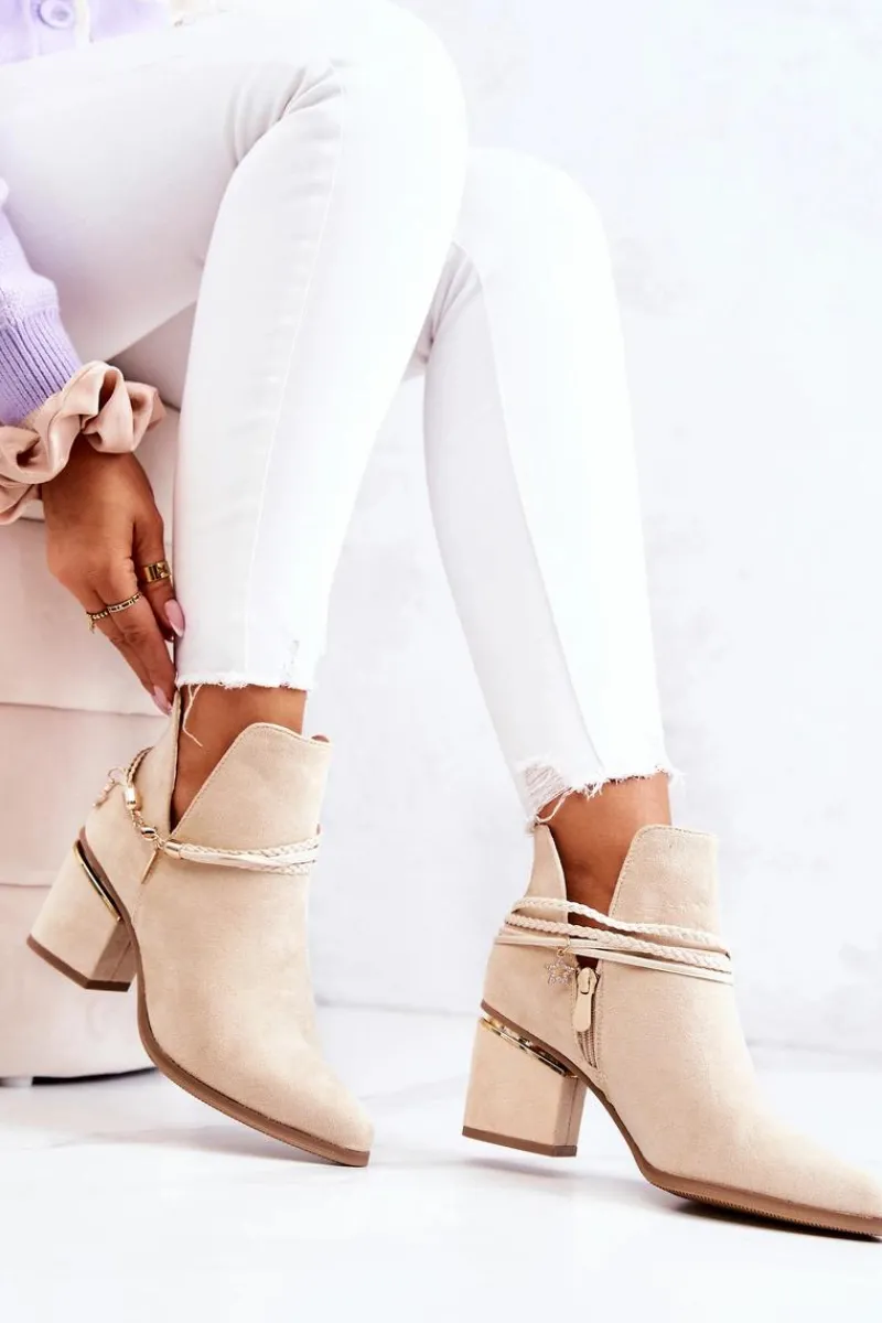 Botki Wiosenne|Botki Na Słupku>Boto Zamszowe Botki Kowbojki Z Paskami Beżowe Inessa