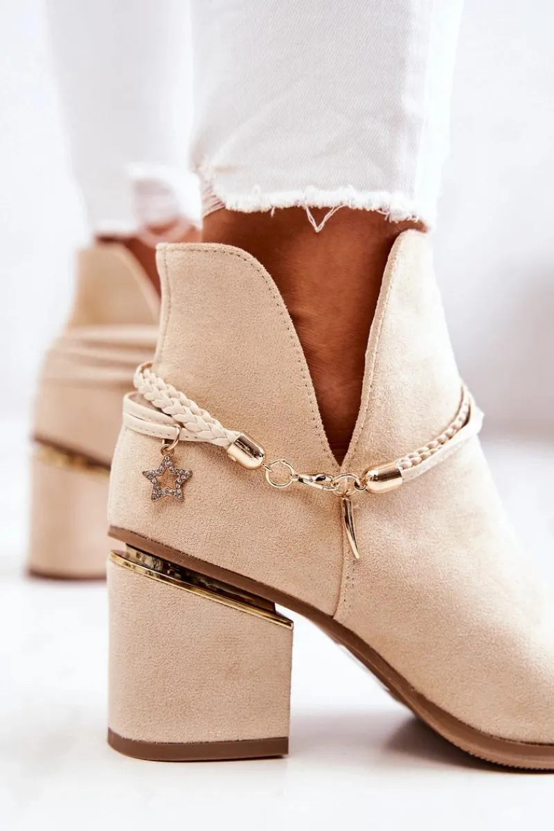 Botki Wiosenne|Botki Na Słupku>Boto Zamszowe Botki Kowbojki Z Paskami Beżowe Inessa