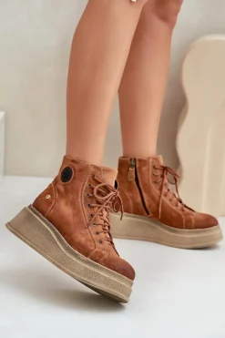 Hot Maciejka Zamszowe Botki Na Masywnej Platformie 06309-29 Brązowe Brązowy