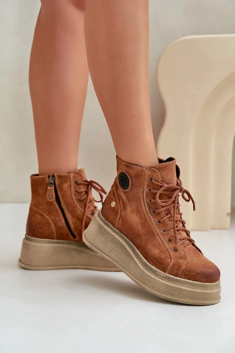 Hot Maciejka Zamszowe Botki Na Masywnej Platformie 06309-29 Brązowe Brązowy