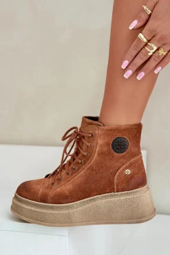 Hot Maciejka Zamszowe Botki Na Masywnej Platformie 06309-29 Brązowe Brązowy