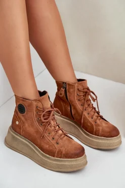 Hot Maciejka Zamszowe Botki Na Masywnej Platformie 06309-29 Brązowe Brązowy