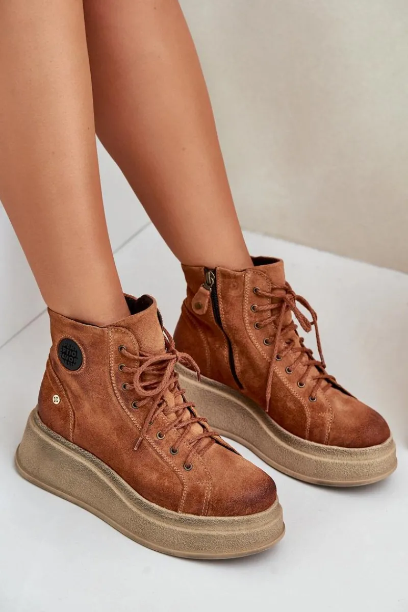 Hot Maciejka Zamszowe Botki Na Masywnej Platformie 06309-29 Brązowe Brązowy