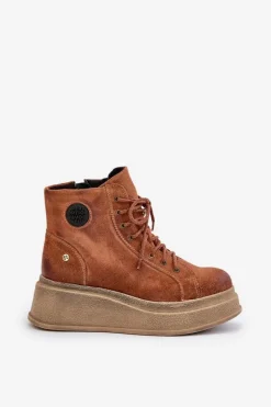 Hot Maciejka Zamszowe Botki Na Masywnej Platformie 06309-29 Brązowe Brązowy