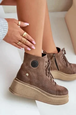 Sale Maciejka Zamszowe Botki Na Masywnej Platformie 06309-02 Ciemnobrązowe