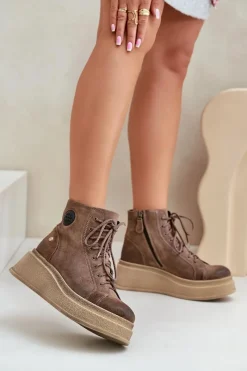 Sale Maciejka Zamszowe Botki Na Masywnej Platformie 06309-02 Ciemnobrązowe
