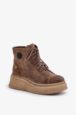 Sale Maciejka Zamszowe Botki Na Masywnej Platformie 06309-02 Ciemnobrązowe