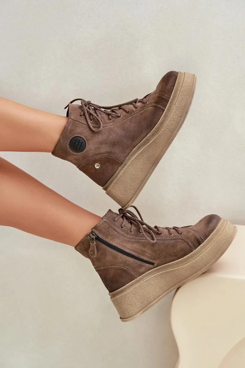 Sale Maciejka Zamszowe Botki Na Masywnej Platformie 06309-02 Ciemnobrązowe