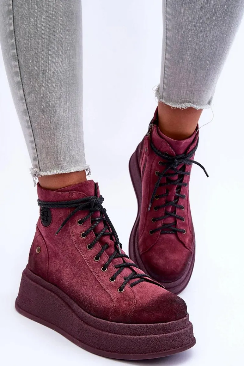 Sale Maciejka Zamszowe Botki Na Masywnej Platformie 06309-23 Bordowe