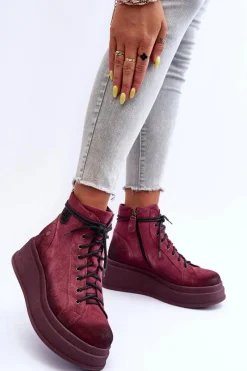 Sale Maciejka Zamszowe Botki Na Masywnej Platformie 06309-23 Bordowe