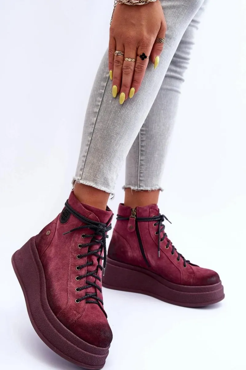 Sale Maciejka Zamszowe Botki Na Masywnej Platformie 06309-23 Bordowe