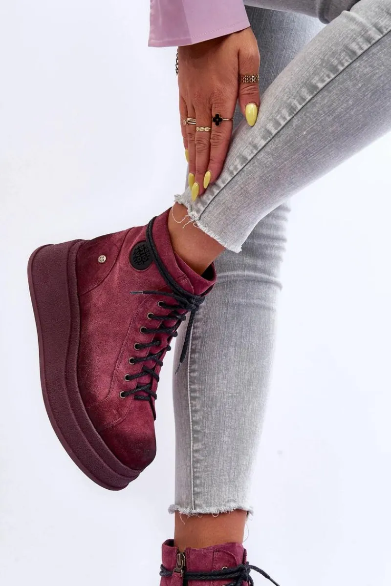 Sale Maciejka Zamszowe Botki Na Masywnej Platformie 06309-23 Bordowe