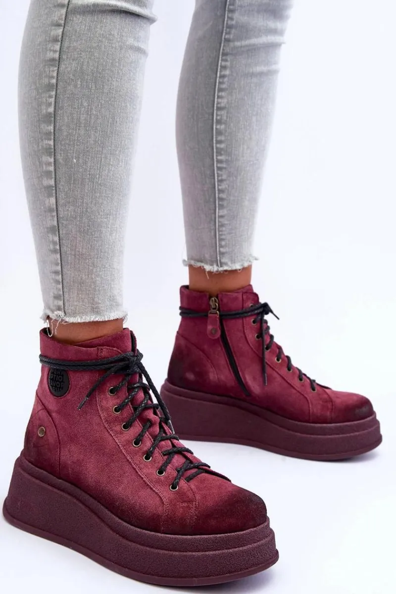 Sale Maciejka Zamszowe Botki Na Masywnej Platformie 06309-23 Bordowe