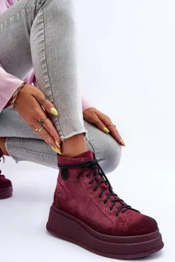 Sale Maciejka Zamszowe Botki Na Masywnej Platformie 06309-23 Bordowe