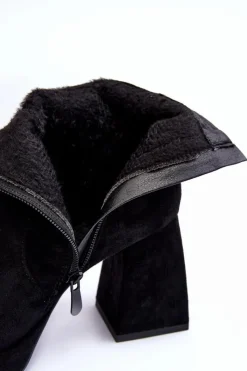 Outlet Boto Zamszowe Botki Na Masywnym Obcasie Czarne Abnous