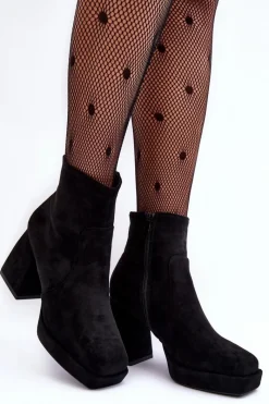 Outlet Boto Zamszowe Botki Na Masywnym Obcasie Czarne Abnous