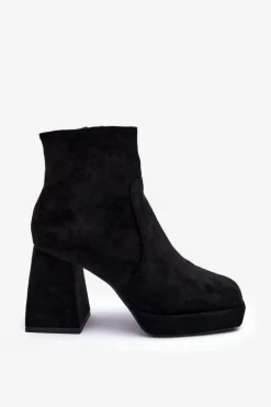 Outlet Boto Zamszowe Botki Na Masywnym Obcasie Czarne Abnous
