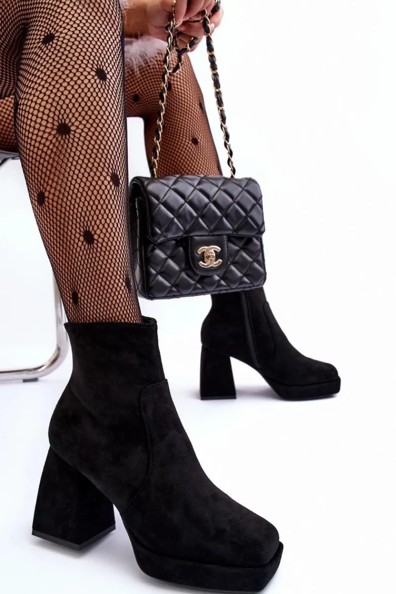 Outlet Boto Zamszowe Botki Na Masywnym Obcasie Czarne Abnous