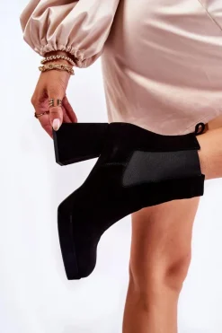 Botki Ocieplane|Czarne Botki>Laura Messi Zamszowe Botki Na Masywnym Obcasie 2519 Czarne Czarny