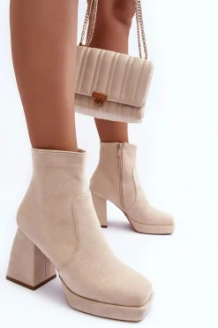 Botki Ocieplane|Botki Na Słupku>Boto Zamszowe Botki Na Masywnym Obcasie Jasnobeżowe Abnous Beżowy