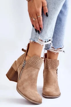 Botki Wiosenne|Botki Na Słupku>Boto Zamszowe Botki Na Masywnym Obcasie Beżowe Camden