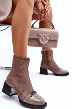 Botki Zimowe Damskie|Brązowe I Beżowe Botki><noscript><img width=