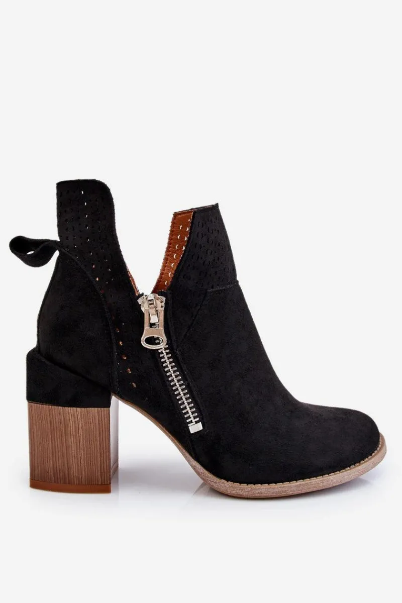 Hot Boto Zamszowe Botki Na Masywnym Obcasie Czarne Camden