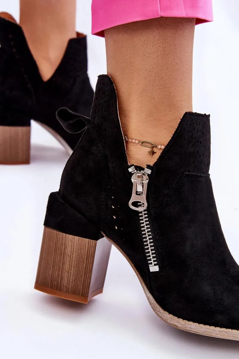 Hot Boto Zamszowe Botki Na Masywnym Obcasie Czarne Camden