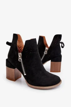 Hot Boto Zamszowe Botki Na Masywnym Obcasie Czarne Camden